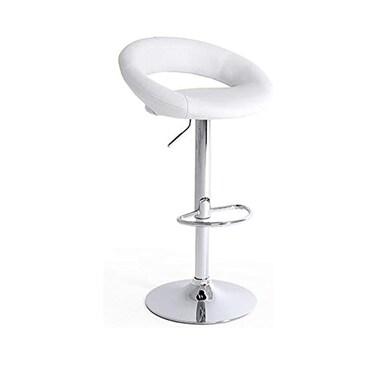 Jeffcoco Furniture Bar Stool PU Leather Adjustable Swivel Bar Chair with Footrest for Kitchen,Bar Counter(White)