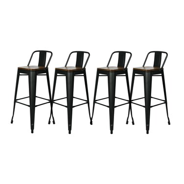 Jeffcoco Furniture Bar Table Chair,Black Walnut Wood High Chair,Black Steel Bar Stool,Home Bar Furniture Kitchen Dining (Bar Chair 4)