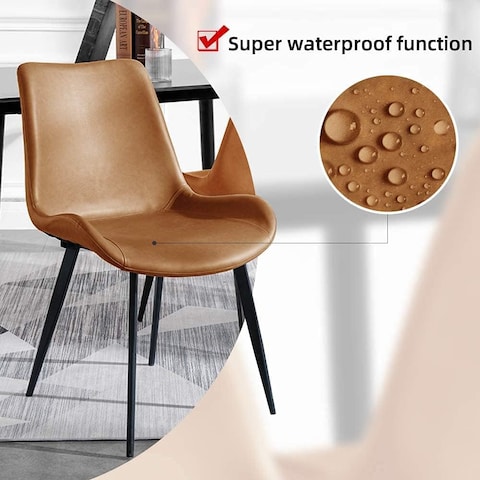 Jeffcoco Furniture Dining Chair Leather Seat,Desk Chair,Modern Design Dining Room Furniture, (Brown Chair One Piece)