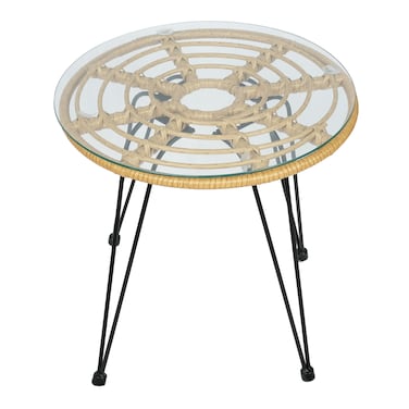 Jeffcoco Furniture Hand-made rattan glass tea table for bacony,coffee shop,Outdoor Glass Tea Table,Coffee Corner Table,(1 Piece Table)