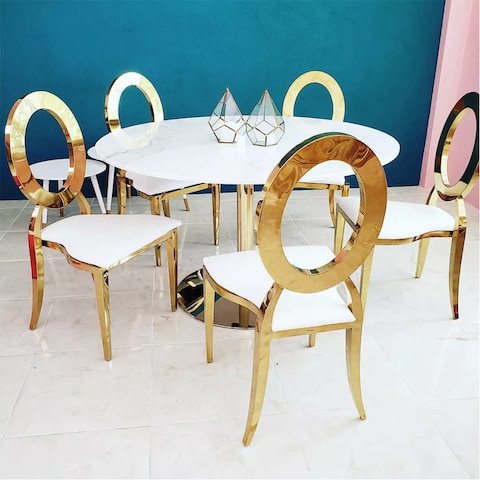 Jeffcoco Furniture Luxury Dining Chair Armless Gold Backrest Kitchen Living Wedding Event Home Furniture (Annular)