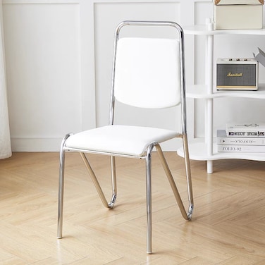 Jeffcoco Furniture Meeting Chair,Leather Office Chair,Dining Chair,Visitor Chair,Guest Chair Home Office Furniture No Wheels (White)