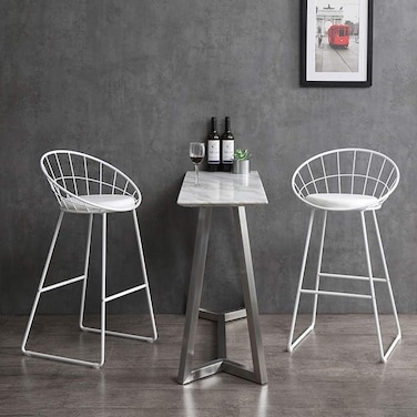 Jeffcoco Furniture Bar Stool, High Bar Chair White Steel Frame Leather Seat Chair For Kitchen Bar table Dining Chair (Two Piece)