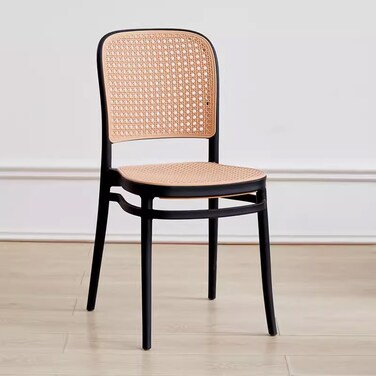 Jeffcoco Rattan Plastic Chairs, Minimalist Design,Modern Kitchen Dining Room Plastic chair Use scene Garden Balcony kitchen (Black 1 pc)