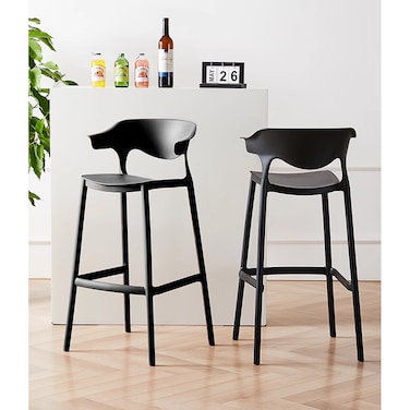 Jeffcoco Furniture Bar Stool, High Bar Chair Leisure Chair Bar Stool Outdoor Chair Home Bar Stool Plastic Chair Outdoor 4 leg High Chair (Black)