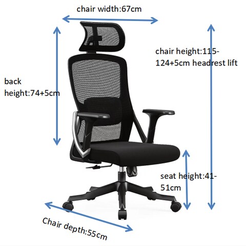 Jeffcoco Furniture Ergonomic Office Chair,High-Back With Wheels,Breathable Mesh, Comfortable Seat,Adjustable Back, Headrest, Soundproof wheel