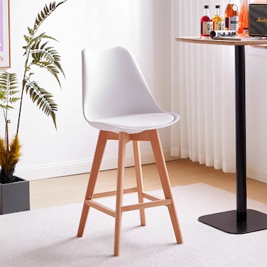 Jeffcoco Furniture Solid wood Bar Chair,Counter Stool For High Table,Back Support High Chair Home Bar Office (White)