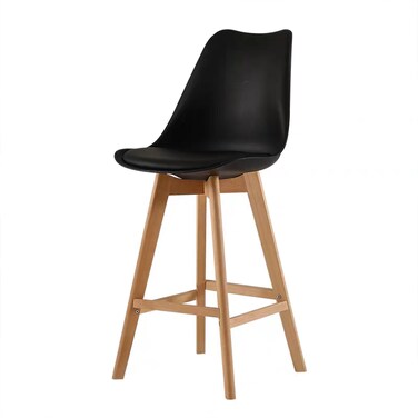 Jeffcoco Furniture Solid wood Bar Chair,Counter Stool For High Table,Back Support High Chair Home Bar Office (Black)