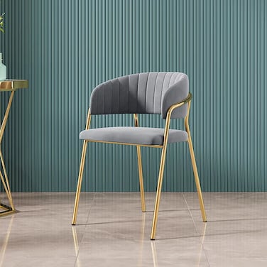 Jeffcoco Furniture Modern Comfortable Velvet Living Room Chair Gold Legs Dining Chair For Restaurant Home Furniture (Grey)