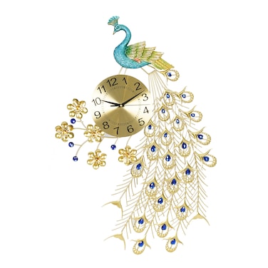 Jeffcoco Furniture Metal Wall clock one piece home Wall Art decoration luxury battery powered peacock clock, for the living room, bedroom decoration hotel lobby art display
