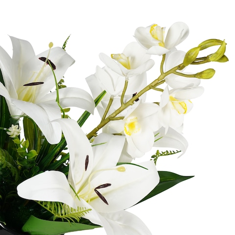 Jeffcoco Furniture Artificial flower,Artificial plants with Holder Plate Home Decor Corner,indoor, outdoor, Garden, decoration For House Decorative Art Display (White)