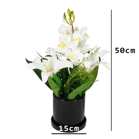 Jeffcoco Furniture Artificial flower,Artificial plants with Holder Plate Home Decor Corner,indoor, outdoor, Garden, decoration For House Decorative Art Display (White)