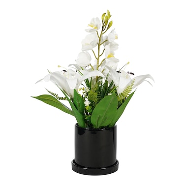 Jeffcoco Furniture Artificial flower,Artificial plants with Holder Plate Home Decor Corner,indoor, outdoor, Garden, decoration For House Decorative Art Display (White)