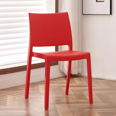 Jeffcoco Furniture Modern Mid Century Premium Plastic Chair,Curved Back Dining Chairs For Kitchen Garden Lounge Meeting Room,1PCS Red