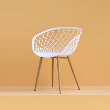 Jeffcoco Furniture Mid Century Modern Leisure Chair Hollow Back design, Living Dining Room Chair White 1 pcs