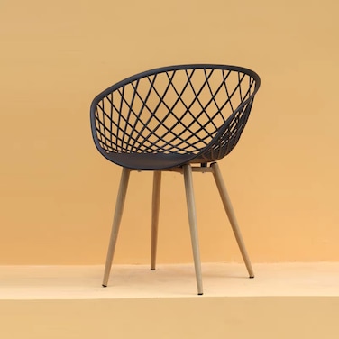 Jeffcoco Furniture Mid Century Modern Leisure Chair Hollow Back design, Living Dining Room Chair Black 1 pcs