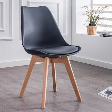 Jeffcoco Furniture Wooden Leg Leather cusion seat chair for dining,desk chair black 1 pcs
