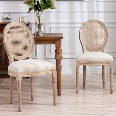 Jeffcoco Furniture Mordern Solid Wood Dining Chair for Kitchen,Bistro,Resteraunt in Beige Color Fabric Seat (1pcs Rattan Back)
