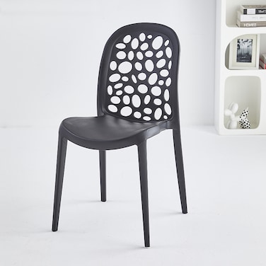 Jeffcoco Furniture back hole design stackable chair Injection processing Fixed leg plastic leisure chair outdoor/indoor outside/inside Patio/Garden chair Water/sun proof Dining chair (Black 1pc)