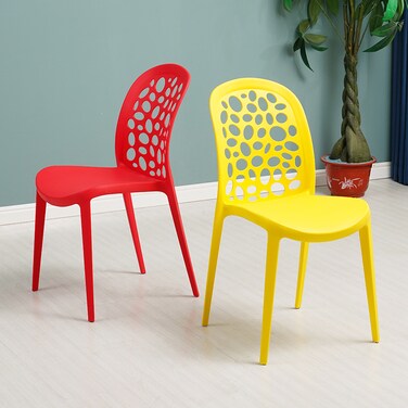 Jeffcoco Furniture back hole design stackable chair Injection processing Fixed leg plastic leisure chair outdoor/indoor outside/inside Patio/Garden chair Water/sun proof Dining chair (Red 1pc)
