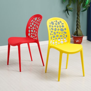 Jeffcoco Furniture back hole design stackable chair Injection processing Fixed leg plastic leisure chair outdoor/indoor outside/inside Patio/Garden chair Water/sun proof Dining chair (Yellow 1pc)
