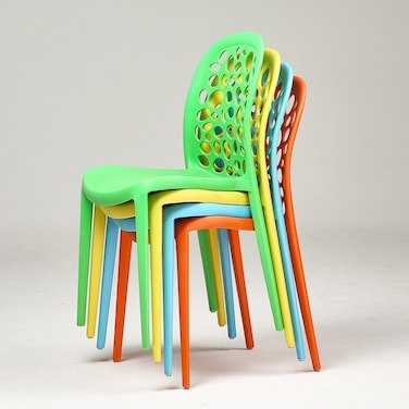 Jeffcoco Furniture back hole design stackable chair Injection processing Fixed leg plastic leisure chair outdoor/indoor outside/inside Patio/Garden chair Water/sun proof Dining chair (Green 1pc)