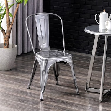 Jeffcoco Furniture Tolix Style Metal Dining Chair D1 Industrial Stackable Cafe Side Indoor/Inside Outdoor/Outside Courtyard Garden Patio Kitchen Dining Room(1 Silver)