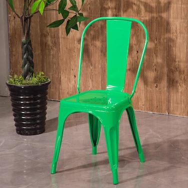 Jeffcoco Furniture Tolix Style Metal Dining Chair D1 Industrial Stackable Cafe Side Indoor/Inside Outdoor/Outside Courtyard Garden Patio Kitchen Dining Room(1 Dark Green)