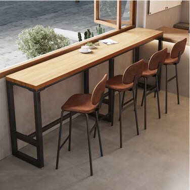 Jeffcoco Furniture Solid Wood Bar Table,High Counter For Kitchen1.5m*45cm*105cm (Beige 1 PC)