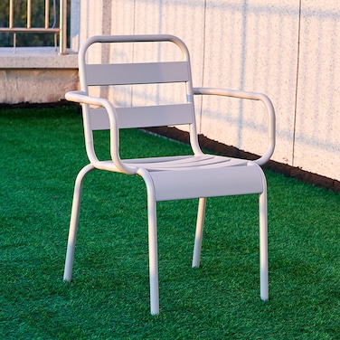 Jeffcoco Furniture Outdoor Metal Chair,Water proof,Heat Proof,Balcony Garden Stackable Arm Chair(1 PC Grey)