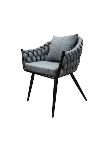 Jeffcoco Furniture Modern Grey Woven Accent Chair, Upholstered Fabric Seat, Black Metal Legs, Decorative Pillow for Living Room/Dining Room(1 piece)