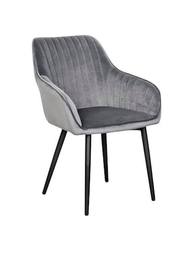 Jeffcoco Furniture Modern Light Grey Velvet Armchair, Vertical Tufted Back, Black Metal Legs &ndash; Stylish Dining/Living Room Chair(Grey 1 piece)