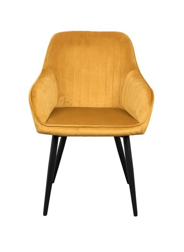 Jeffcoco Furniture Modern Mustard Velvet Armchair with Vertical Tufting &amp; Black Metal Legs(Yellow 1 piece)