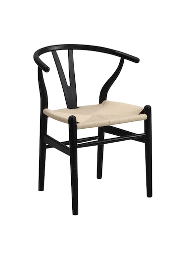 Jeffcoco Furniture Classic Y Chair (Black Frame + Beige Woven Seat), Modern Minimalist Dining/Accent Chair(one Piece)