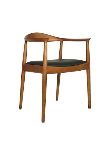 Jeffcoco Furniture Classic Solid Wood Armchair with Black Leather Seat, Modern Minimalist Dining/Living Room Chair(One Piece)