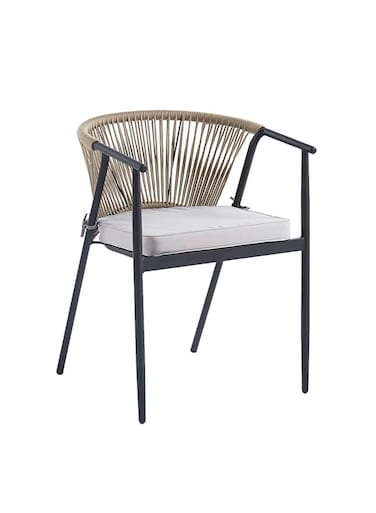 Jeffcoco Furniture Outdoor Wicker Armchair with Cushion, Metal Frame Patio Chair for Garden, Balcony and Poolside(One Piece)