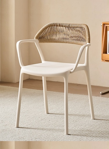 Jeffcoco Furniture Black Modern Outdoor Armchair with Woven Rattan Backrest and Plastic Seat, Ideal for Patio, Garden &amp; Balcony(One Piece)