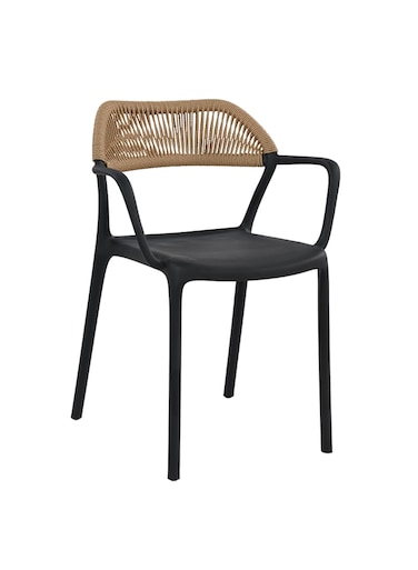 Jeffcoco Furniture White Modern Outdoor Armchair with Woven Rattan Backrest and Plastic Seat, Ideal for Patio, Garden &amp; Balcony(One Piece)