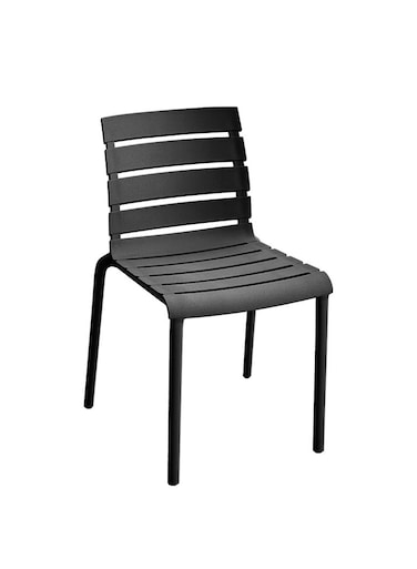 كرسي بلاستيكي قابل للترتيب في الهواء الطلق - أسود، مقاوم للأشعة فوق البنفسجية لشرفة الفناء والحديقة والفناء الخلفي (قطعة واحدة)