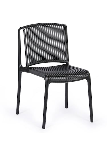 Jeffcoco Furniture Black Plastic Woven Backrest Dining Chair, Nordic Minimalist Style Home Leisure Chair(One Piece)