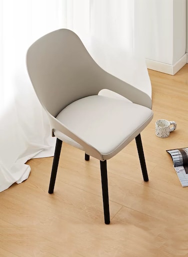 Jeffcoco Furniture Modern Beige Accent Chair with Padded Seat and Black Legs, Ergonomic Upholstered Dining Chair for Living Room, Kitchen, Bedroom(1 piece)