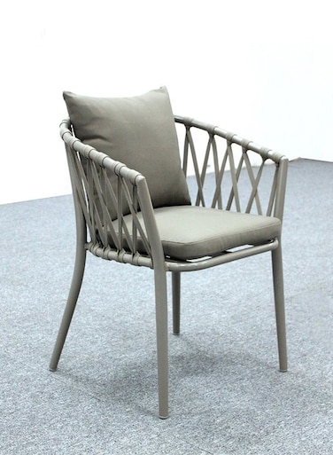 Jeffcoco Furniture Modern Dark Beige Outdoor Woven Armchair with Comfortable Cushion and Pillow for Patio, Garden, Courtyard(One Piece)