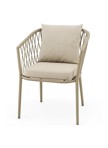 Jeffcoco Furniture Modern Beige Outdoor Woven Armchair with Comfortable Cushion and Pillow for Patio, Garden, Courtyard(One Piece)