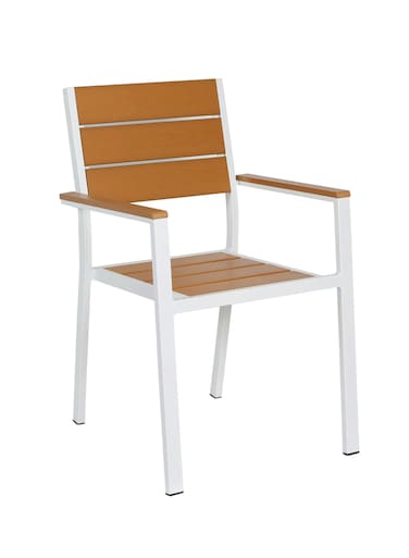 Jeffcoco Furniture Modern White and Brown Outdoor Iron and WPC Armchair, Suitable for Patio, Garden, Courtyard(One Piece)
