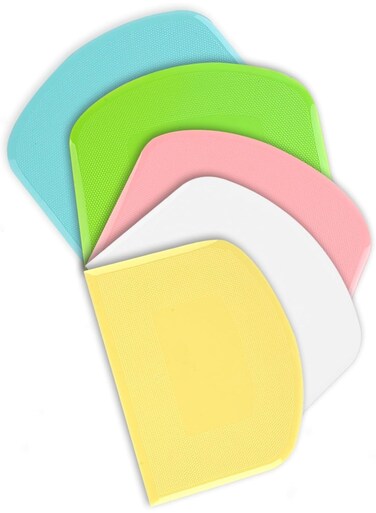 Pcs Dough Scraper Bowl Scraper, Food Safe Plastic Dough Cutter Flexible Plastic Scraper, Practical Bench Scraper Multipurpose Food Scrappers for Dough Cake (Green+Pink+White&iuml;&frac14;&lsaquo;Blue&iuml;&frac14;&lsaquo;Yellow)