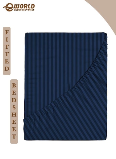 Blue Striped Microfiber Fitted Bedsheet with Deep Pocket for a Snug Fit, Breathable, Machine Washable for Optimal Protection, Available in King, Queen and Single Sizes, Without Pillow Cover
