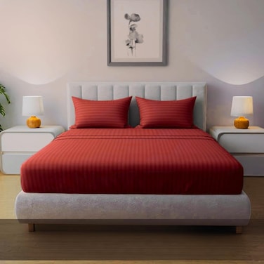 MUSA Striped 3 Piece Fitted Sheet Set Queen Size - Red
