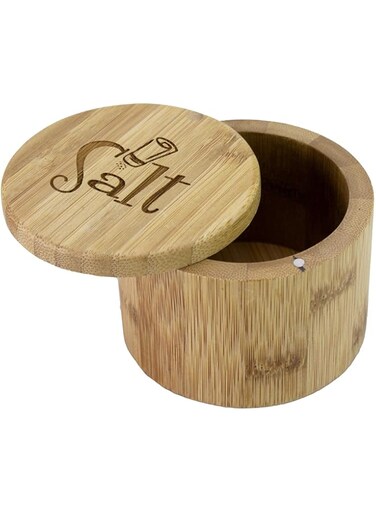 KASTWAVE Totally Bamboo Salt Box, Bamboo Storage Box with Magnetic Swivel Lid, Secure Durable Storage &amp; Organization for Seasonings, Round Salt Container to Storage Pepper Spice Bath Salt Sea Salt