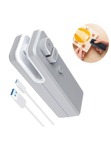Mini Bag Sealer USB Rechargeable, 2 in 1 Heat Sealer and Cutter, Handheld Heat Vacuum Sealer for Plastic Bags Food Storage Snacks Freshness (Grey)