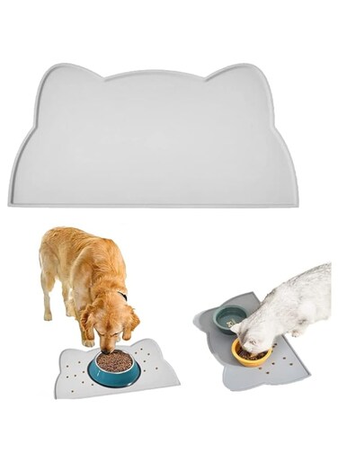 Arabest Pet Food Mat, Sillicone Waterproof Anti-Slip Non Spill Dog Feeding Mat, Cats and Dogs Food Placemat Tray, Pet Eating Placemat (Light Gray)